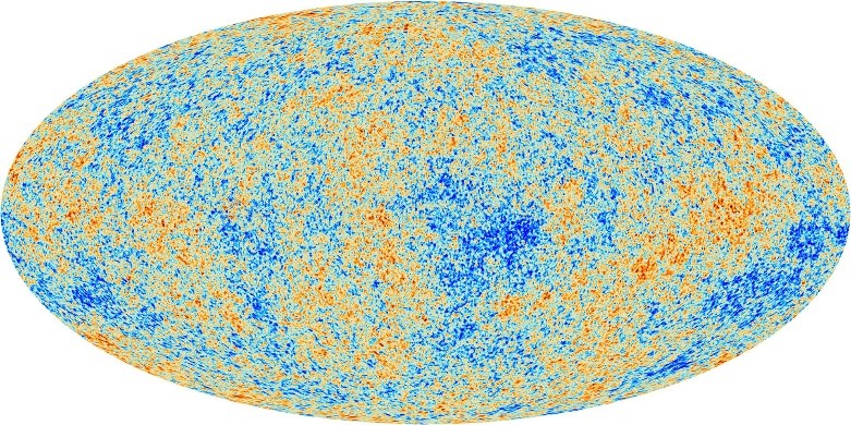 Figure 8.2: The map of comic brackground radiation across the universe as seen from the Planck satellite. The variation in temperature across the universe is shown using an orange–blue colour scale. The standard deviation of the temperature is in the order of milliKelvins. Source: ESA